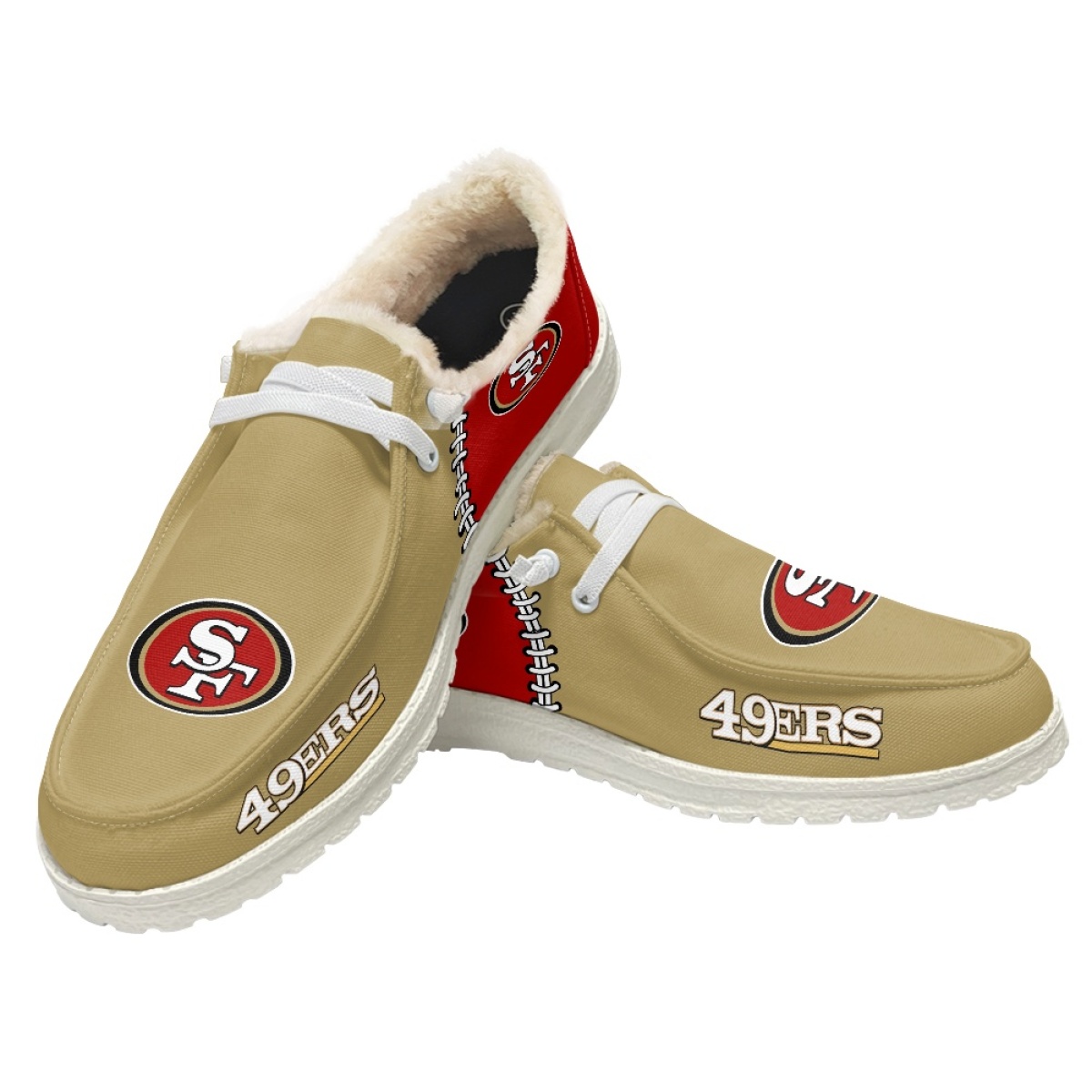 Men's San Francisco 49ers Loafers Lace Up Fuzzy Lined Shoes 002 (Pls check description for details)